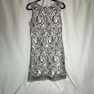 Sharagano Designer Women's Lace Sheath Dress Black White Size 12